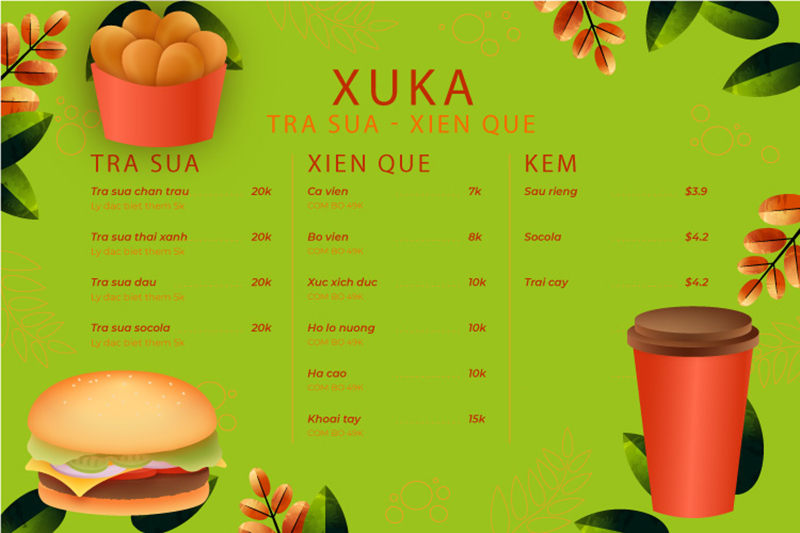 mẫu menu size lớn chuyên cho quán xiên que - fast food