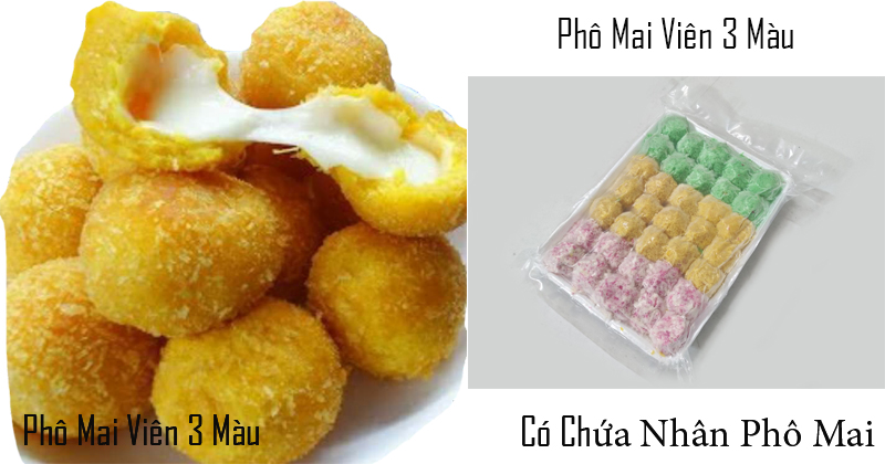 Phô mai viên 3 màu (vàng, xanh, dâu)